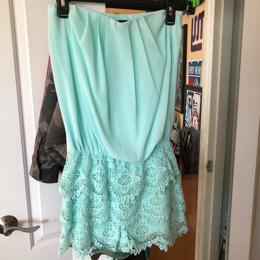 Teal strapless romper